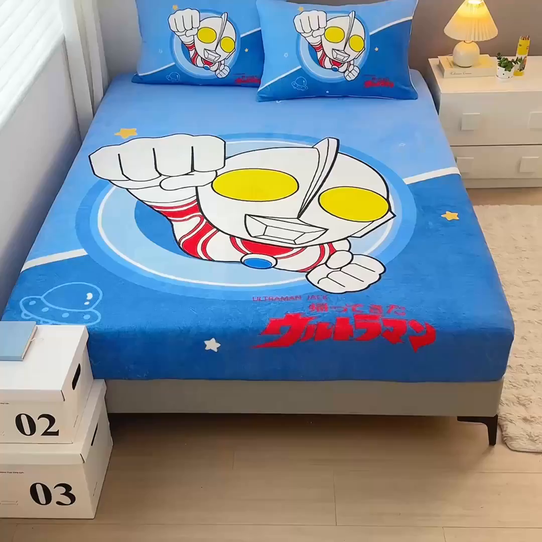 91家纺网 家纺一手货源 找家纺 蘭菲家纺 2025新款牛奶绒奥特曼系列单品床笠 冠军