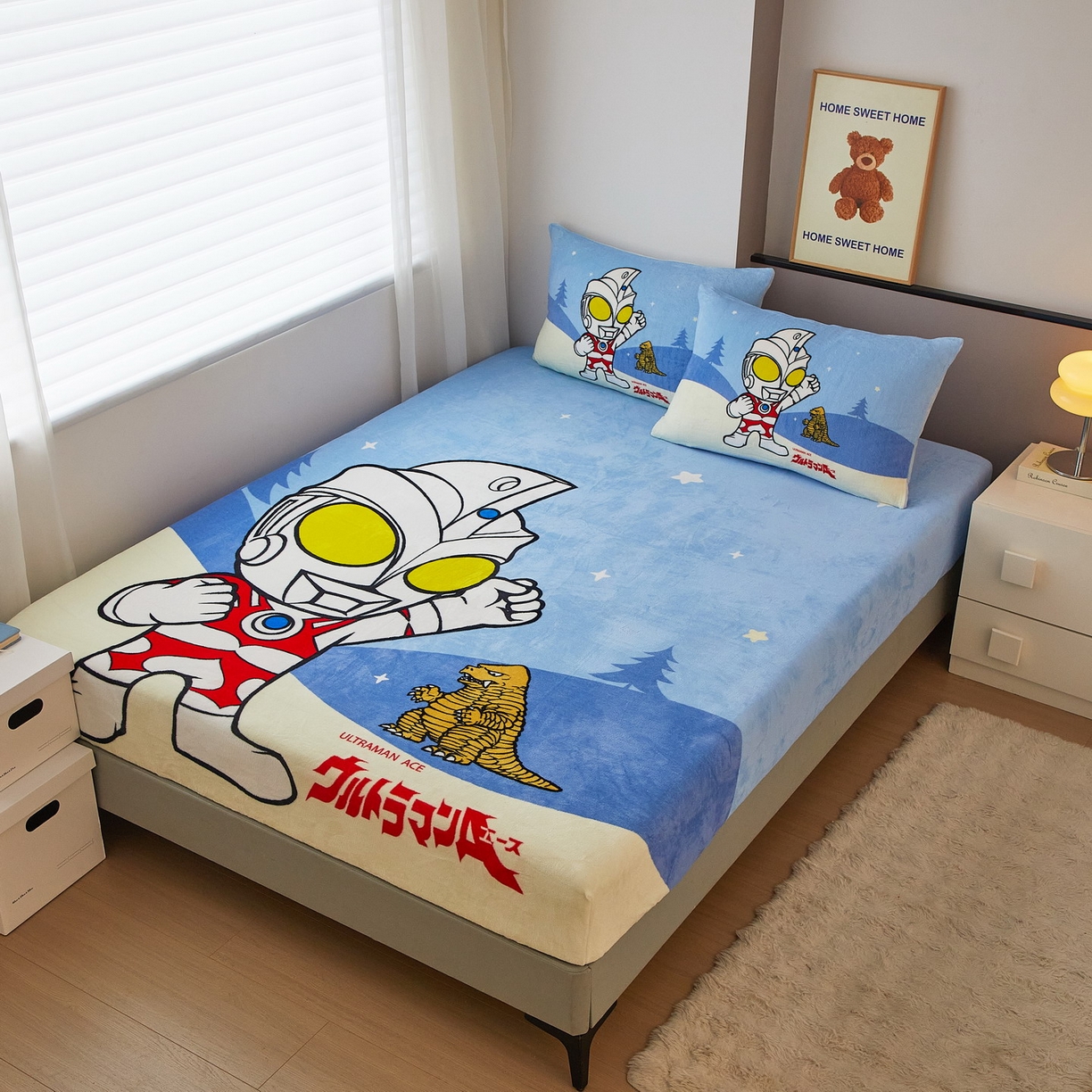 91家纺网 家纺一手货源 找家纺 蘭菲家纺 2025新款牛奶绒奥特曼系列单品床笠 归来