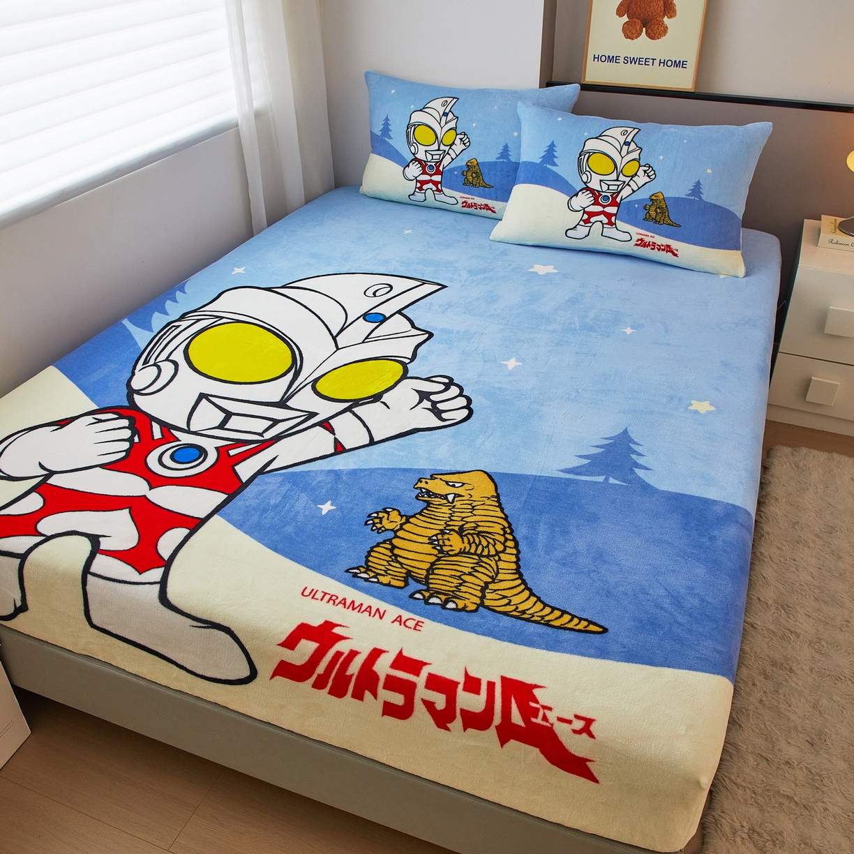 91家纺网 家纺一手货源 找家纺 蘭菲家纺 2025新款牛奶绒奥特曼系列单品床笠 归来