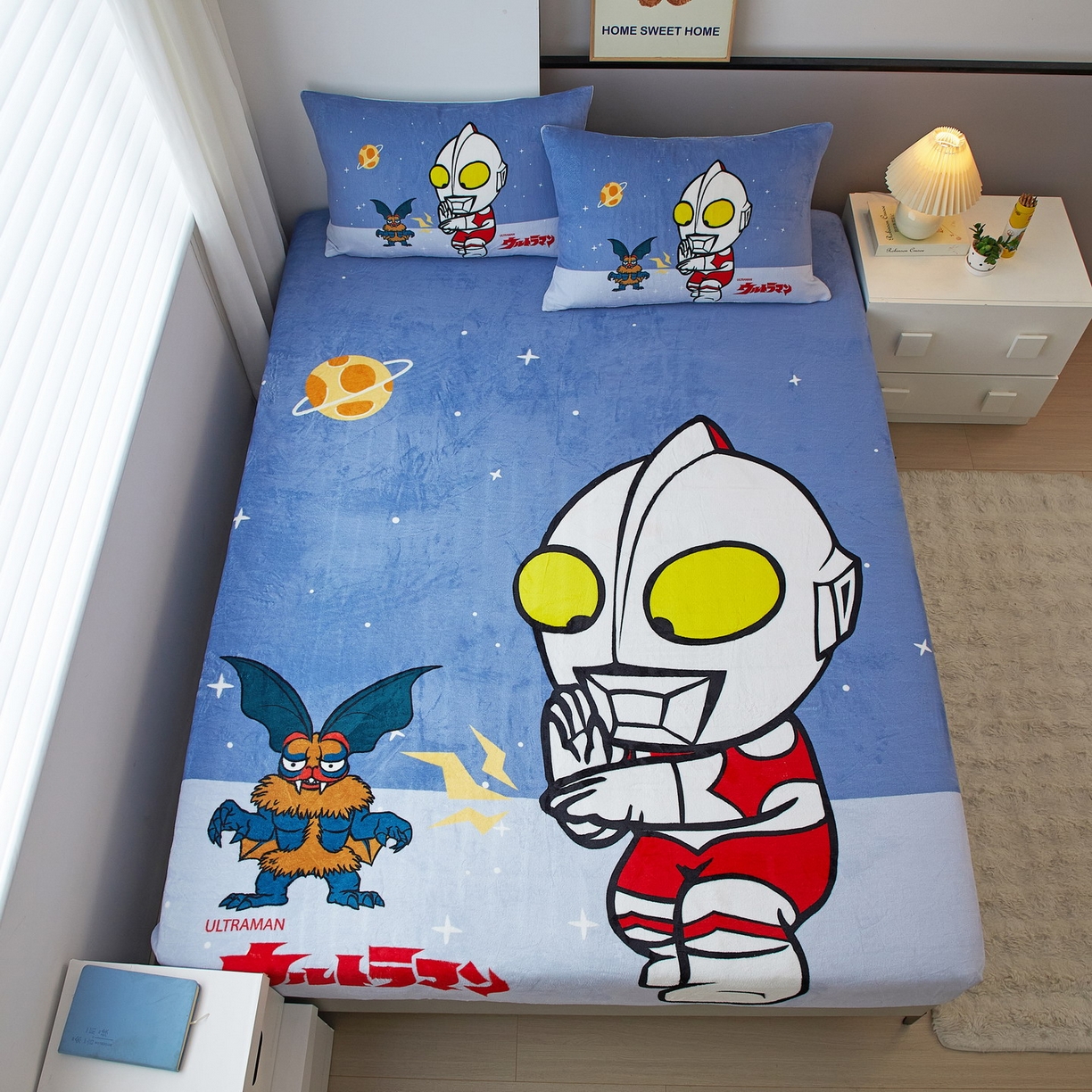 91家纺网 家纺一手货源 找家纺 蘭菲家纺 2025新款牛奶绒奥特曼系列单品床笠 荣耀