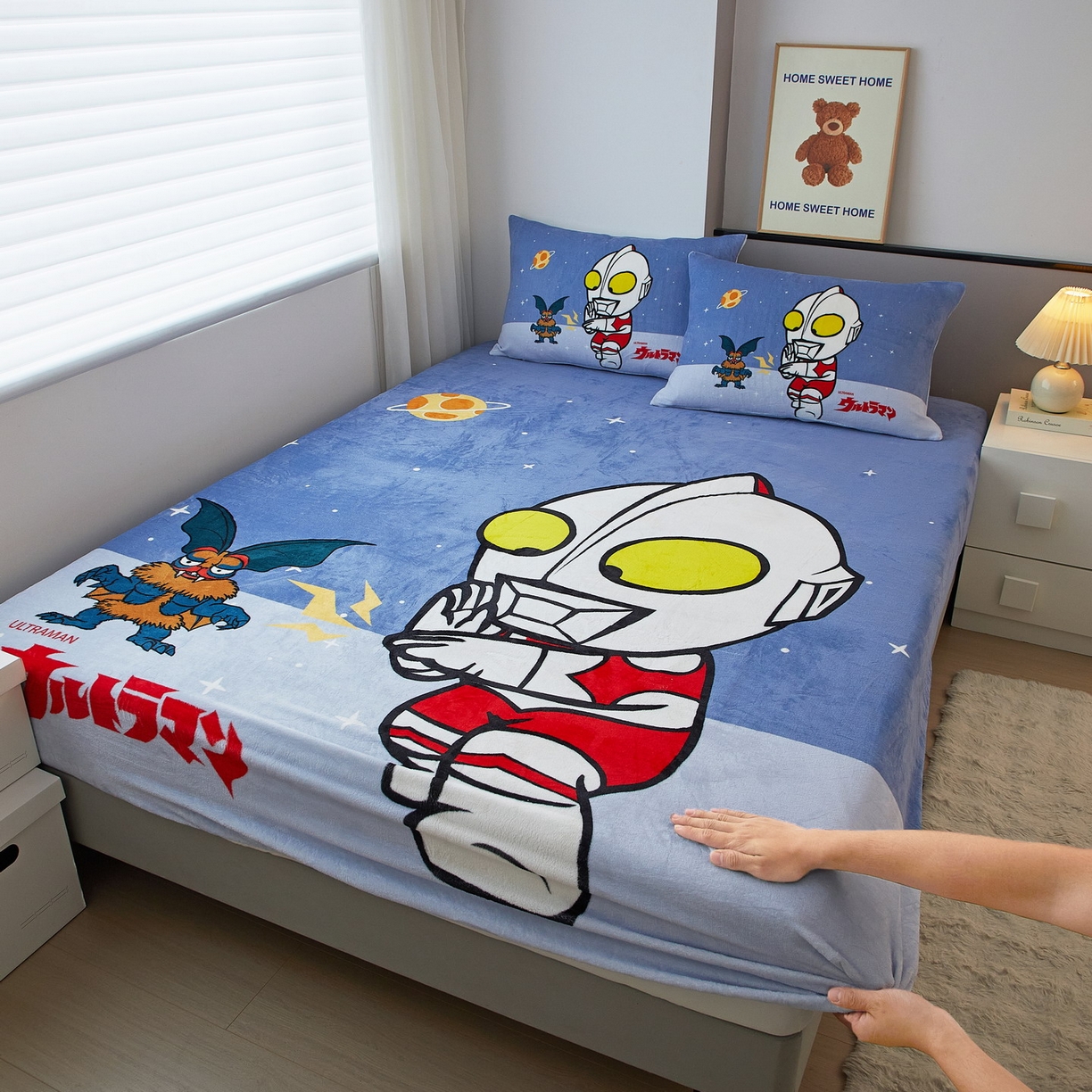 91家纺网 家纺一手货源 找家纺 蘭菲家纺 2025新款牛奶绒奥特曼系列单品床笠 荣耀