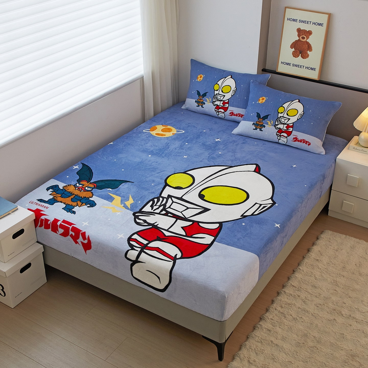 91家纺网 家纺一手货源 找家纺 蘭菲家纺 2025新款牛奶绒奥特曼系列单品床笠 荣耀