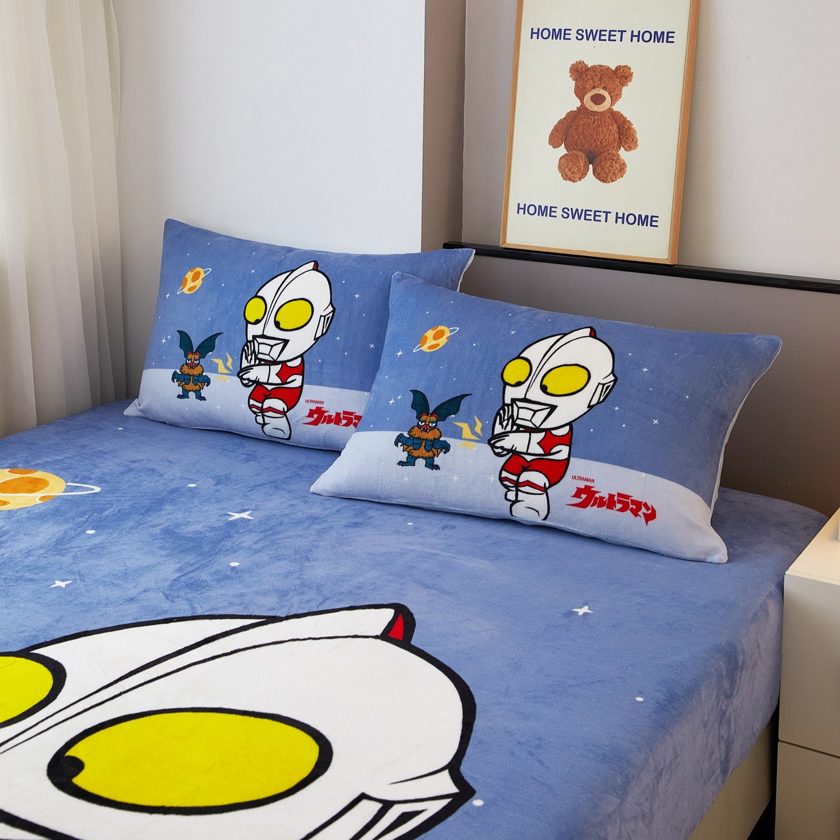 91家纺网 家纺一手货源 找家纺 蘭菲家纺 2025新款牛奶绒奥特曼系列单品床笠 荣耀