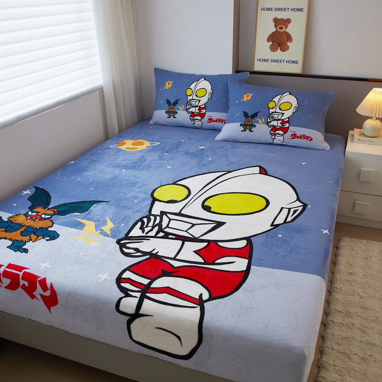 91家纺网 家纺一手货源 找家纺 蘭菲家纺 2025新款牛奶绒奥特曼系列单品床笠 荣耀