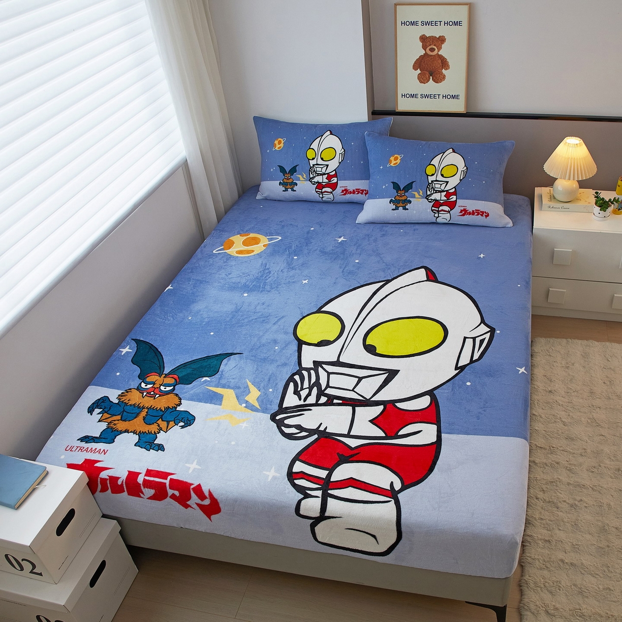 91家纺网 家纺一手货源 找家纺 蘭菲家纺 2025新款牛奶绒奥特曼系列单品床笠 荣耀