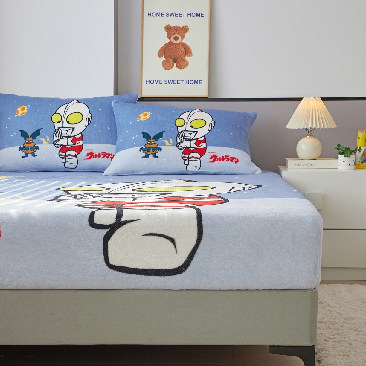 91家纺网 家纺一手货源 找家纺 蘭菲家纺 2025新款牛奶绒奥特曼系列单品床笠 荣耀