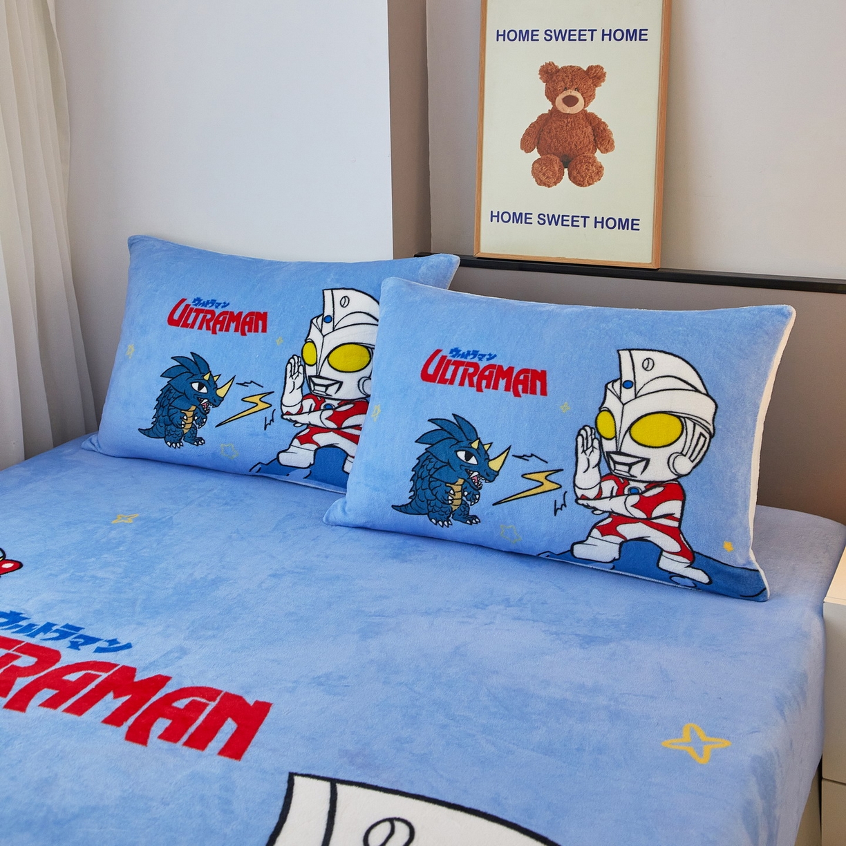 91家纺网 家纺一手货源 找家纺 蘭菲家纺 2025新款牛奶绒奥特曼系列单品床笠 闪电