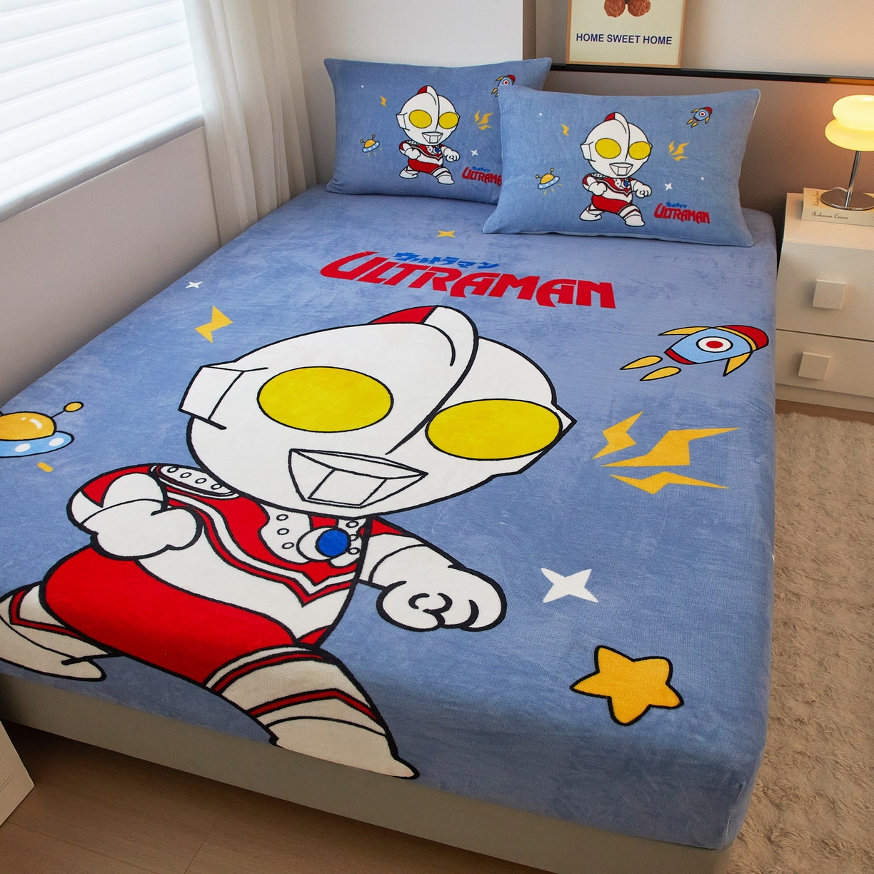 91家纺网 家纺一手货源 找家纺 蘭菲家纺 2025新款牛奶绒奥特曼系列单品床笠 王者