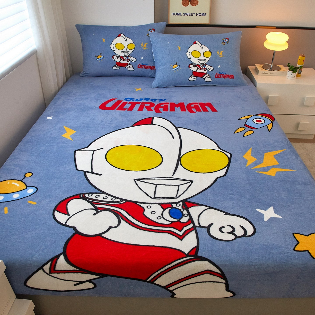 91家纺网 家纺一手货源 找家纺 蘭菲家纺 2025新款牛奶绒奥特曼系列单品床笠 王者