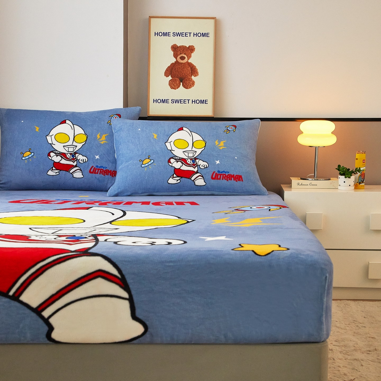 91家纺网 家纺一手货源 找家纺 蘭菲家纺 2025新款牛奶绒奥特曼系列单品床笠 王者