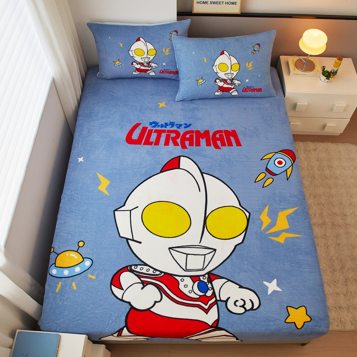 91家纺网 家纺一手货源 找家纺 蘭菲家纺 2025新款牛奶绒奥特曼系列单品床笠 王者