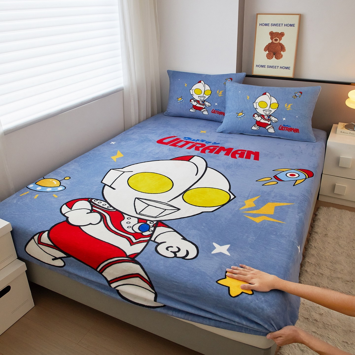 91家纺网 家纺一手货源 找家纺 蘭菲家纺 2025新款牛奶绒奥特曼系列单品床笠 王者