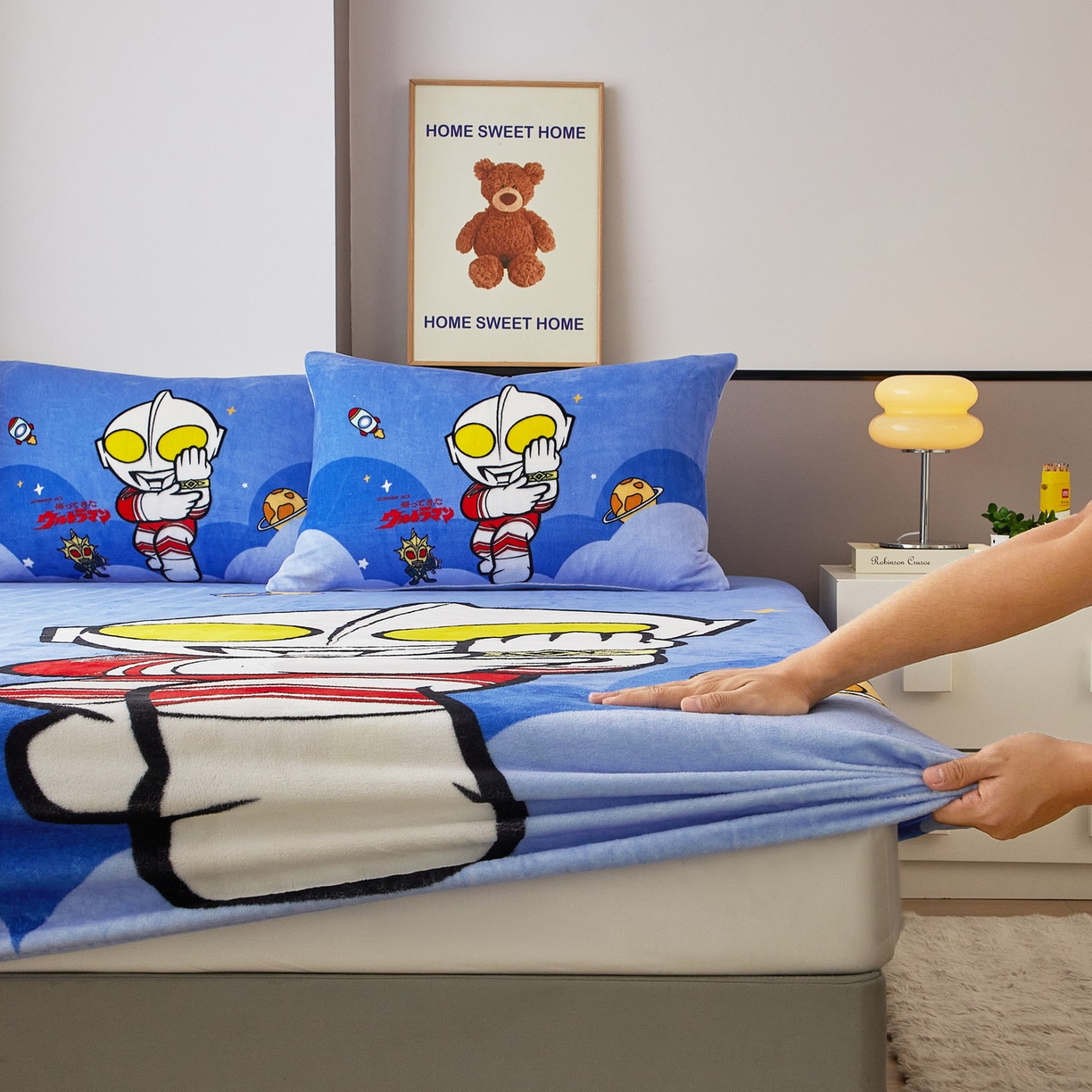 91家纺网 家纺一手货源 找家纺 蘭菲家纺 2025新款牛奶绒奥特曼系列单品床笠 无敌