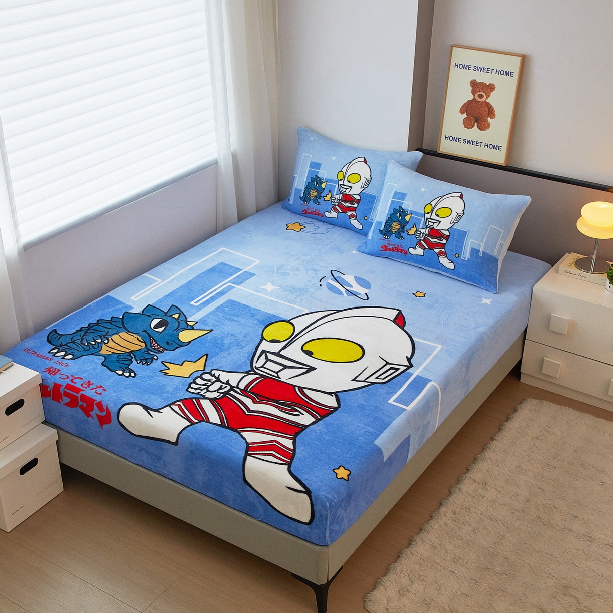 91家纺网 家纺一手货源 找家纺 蘭菲家纺 2025新款牛奶绒奥特曼系列单品床笠 勇士