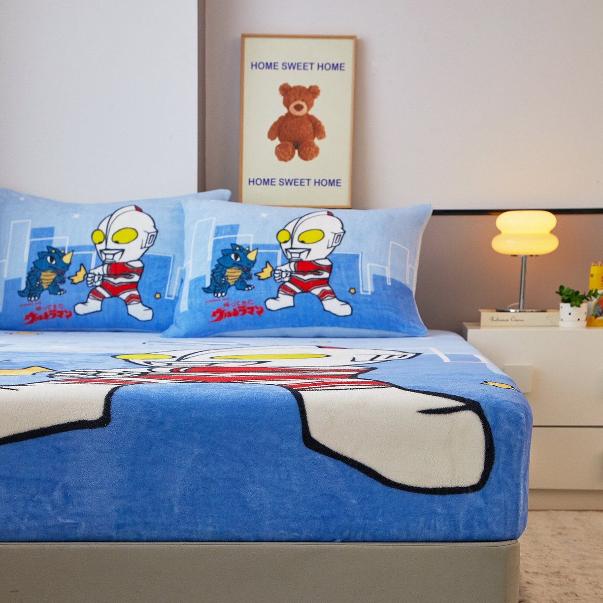 91家纺网 家纺一手货源 找家纺 蘭菲家纺 2025新款牛奶绒奥特曼系列单品床笠 勇士