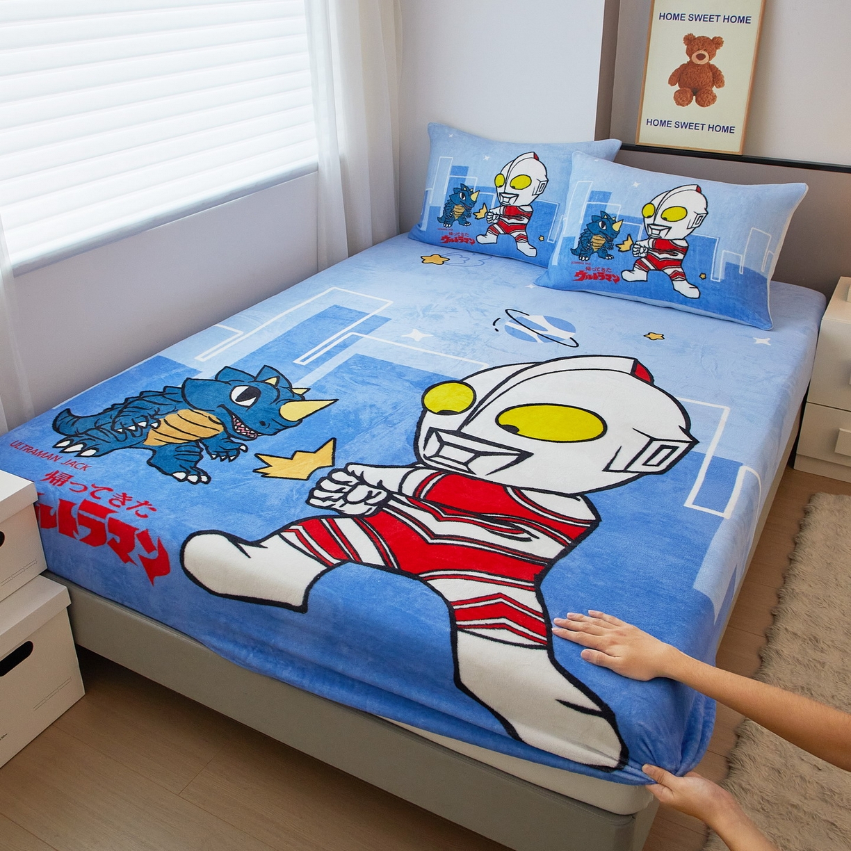 91家纺网 家纺一手货源 找家纺 蘭菲家纺 2025新款牛奶绒奥特曼系列单品床笠 勇士