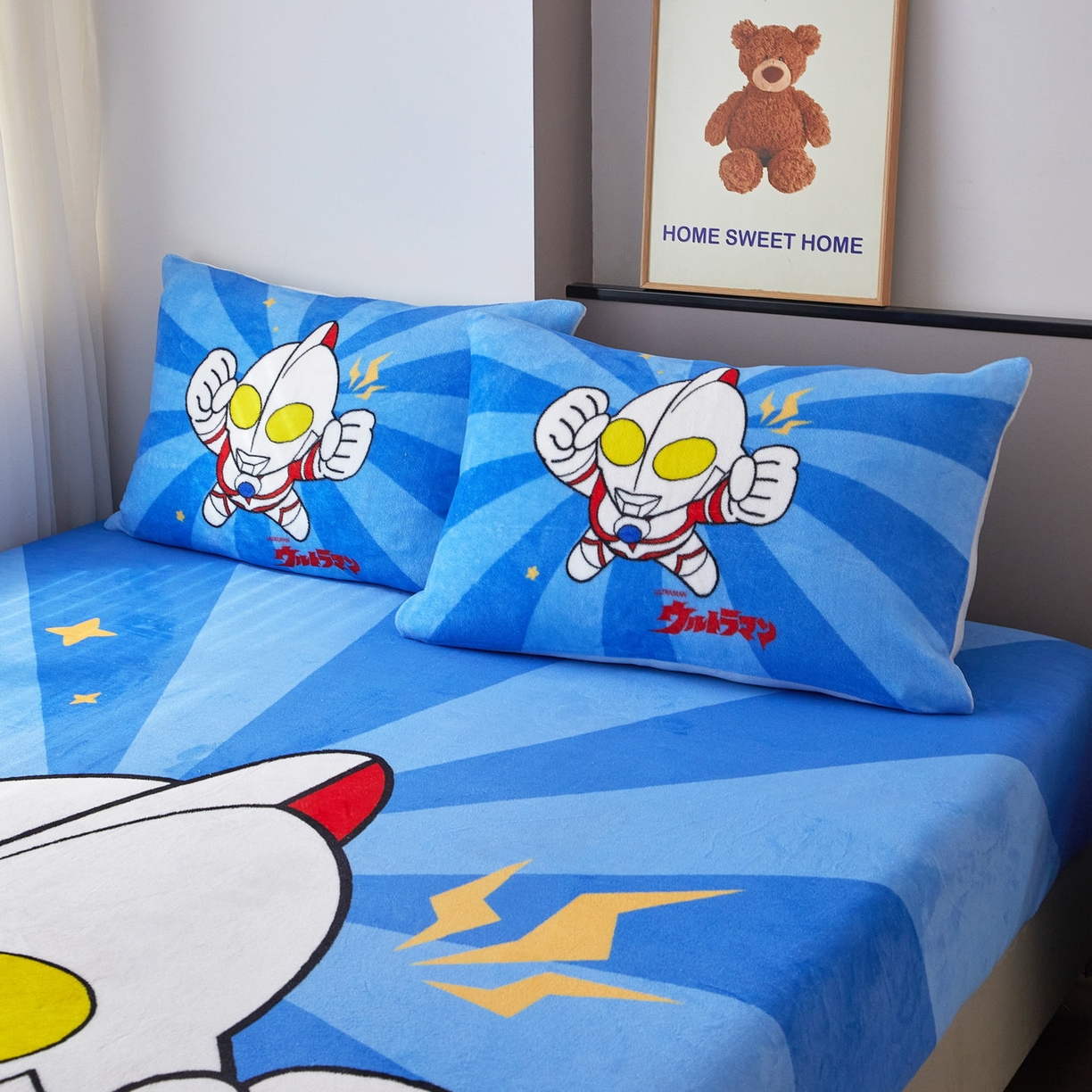 91家纺网 家纺一手货源 找家纺 蘭菲家纺 2025新款牛奶绒奥特曼系列单品床笠 正义之侠