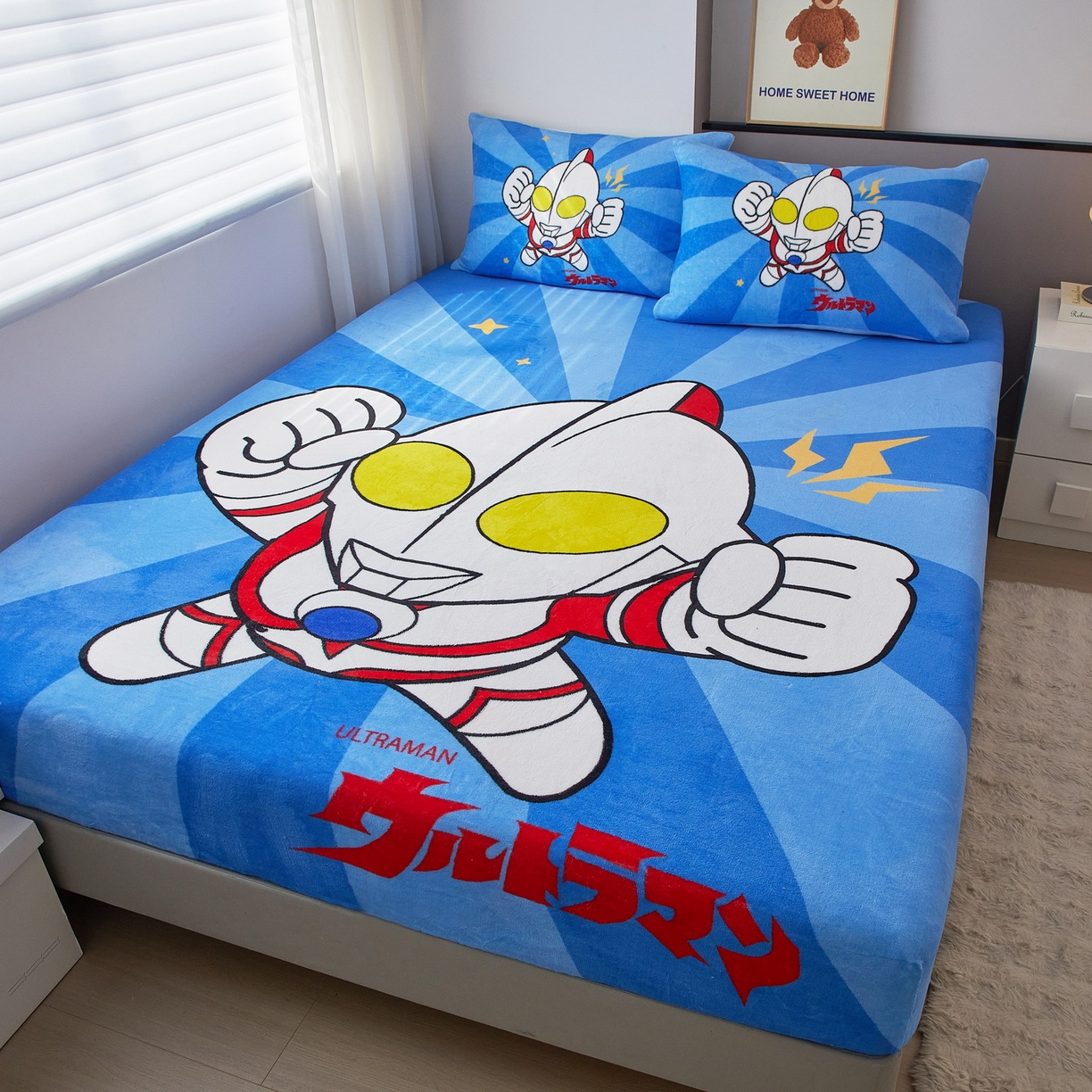 91家纺网 家纺一手货源 找家纺 蘭菲家纺 2025新款牛奶绒奥特曼系列单品床笠 正义之侠