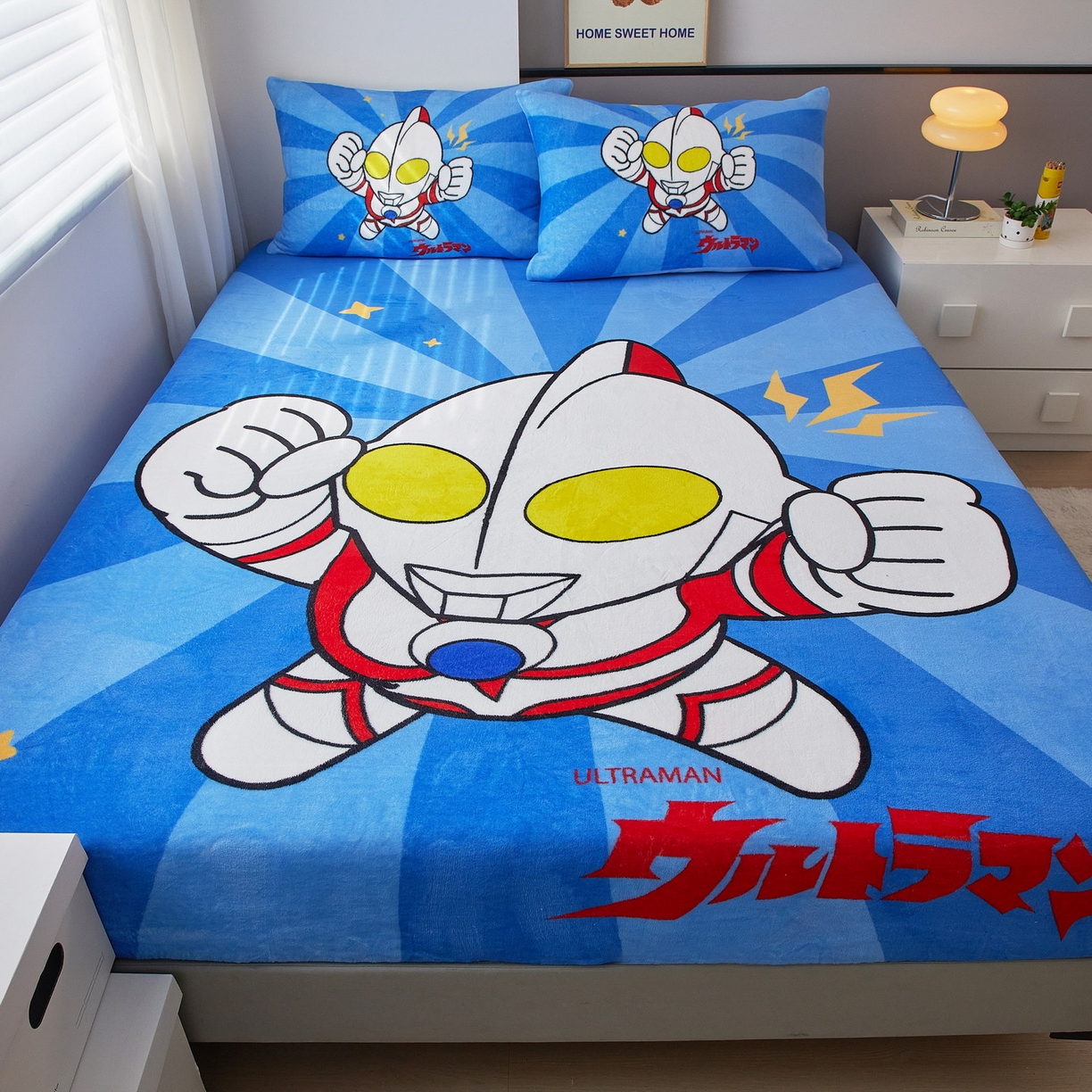 91家纺网 家纺一手货源 找家纺 蘭菲家纺 2025新款牛奶绒奥特曼系列单品床笠 正义之侠