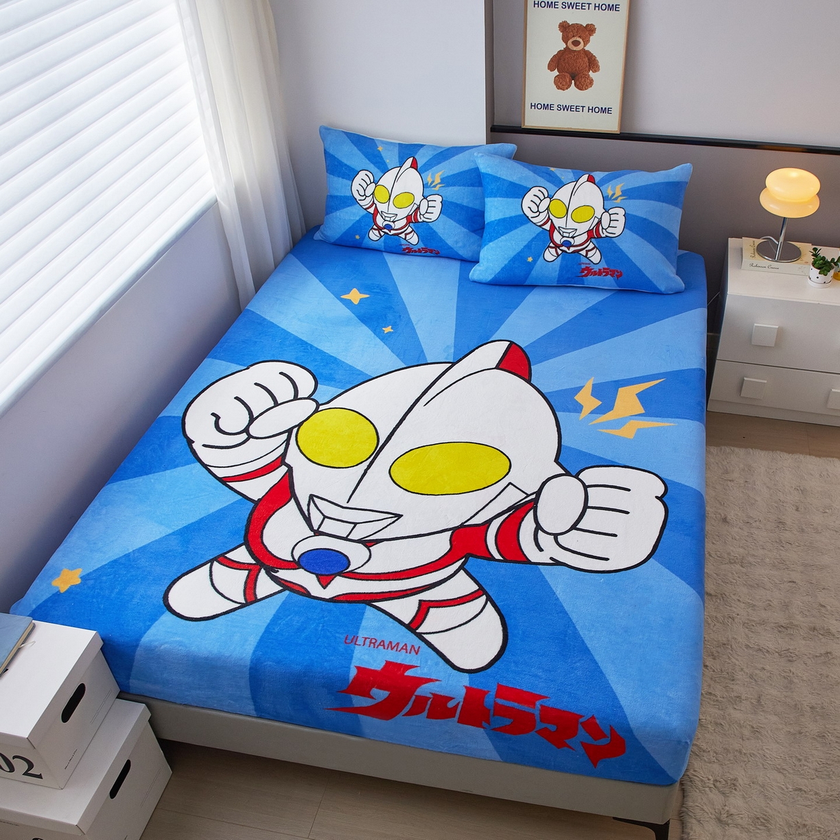 91家纺网 家纺一手货源 找家纺 蘭菲家纺 2025新款牛奶绒奥特曼系列单品床笠 正义之侠