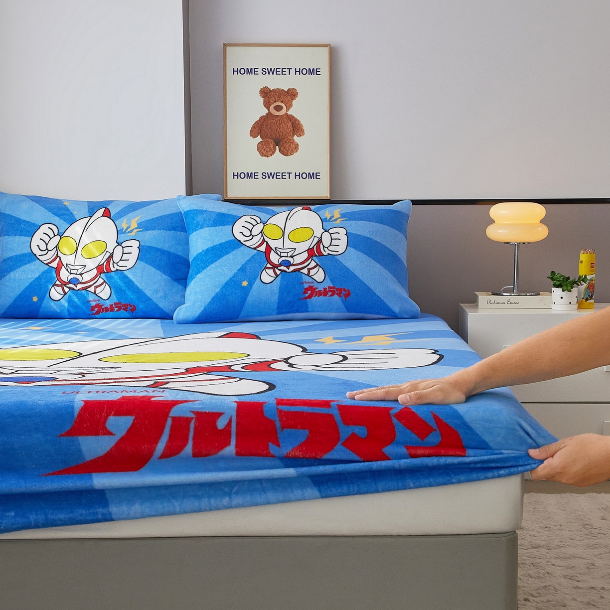 91家纺网 家纺一手货源 找家纺 蘭菲家纺 2025新款牛奶绒奥特曼系列单品床笠 正义之侠