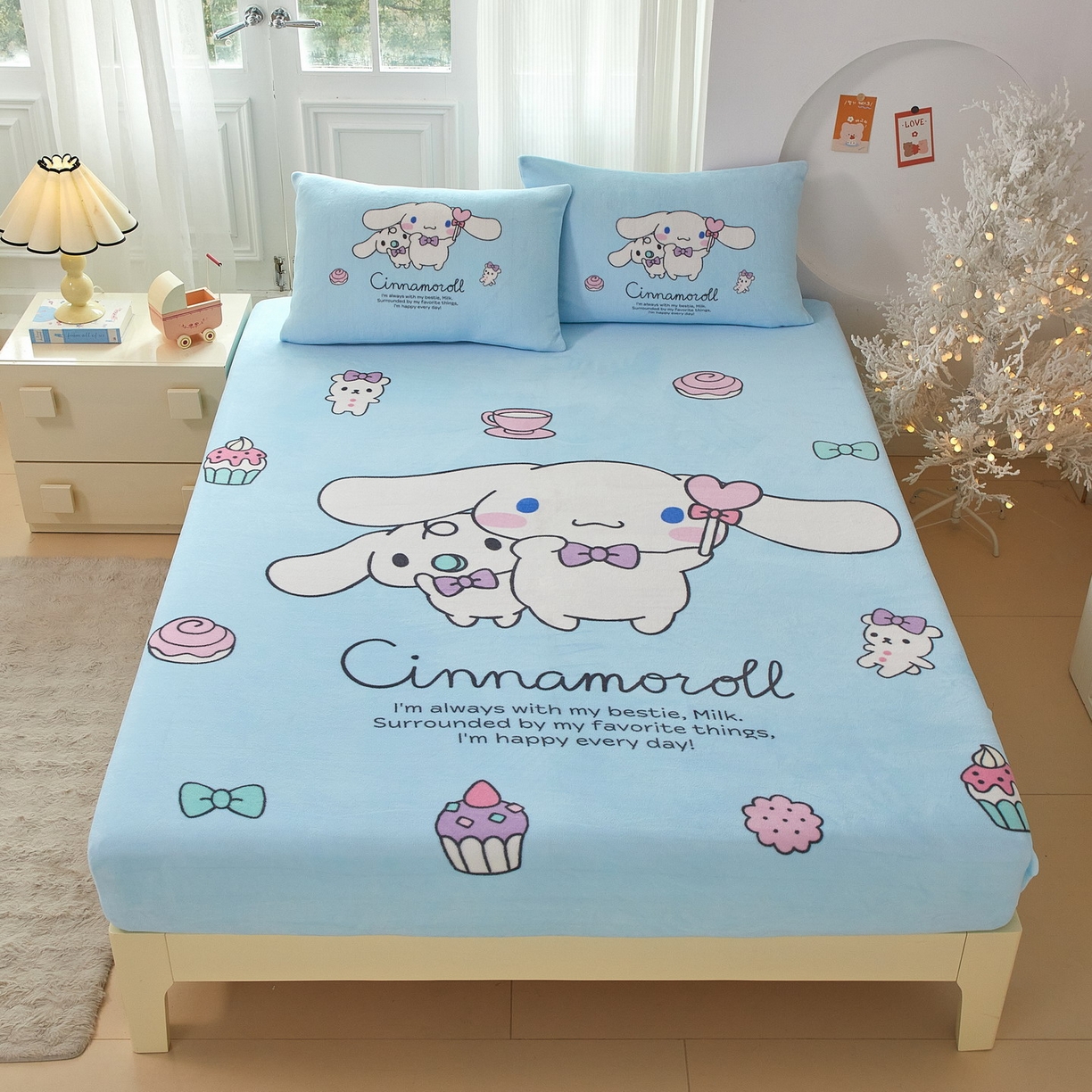 91家纺网 家纺一手货源 找家纺 （总）蘭菲家纺 2025新款三丽欧牛奶绒套件系列单品床笠