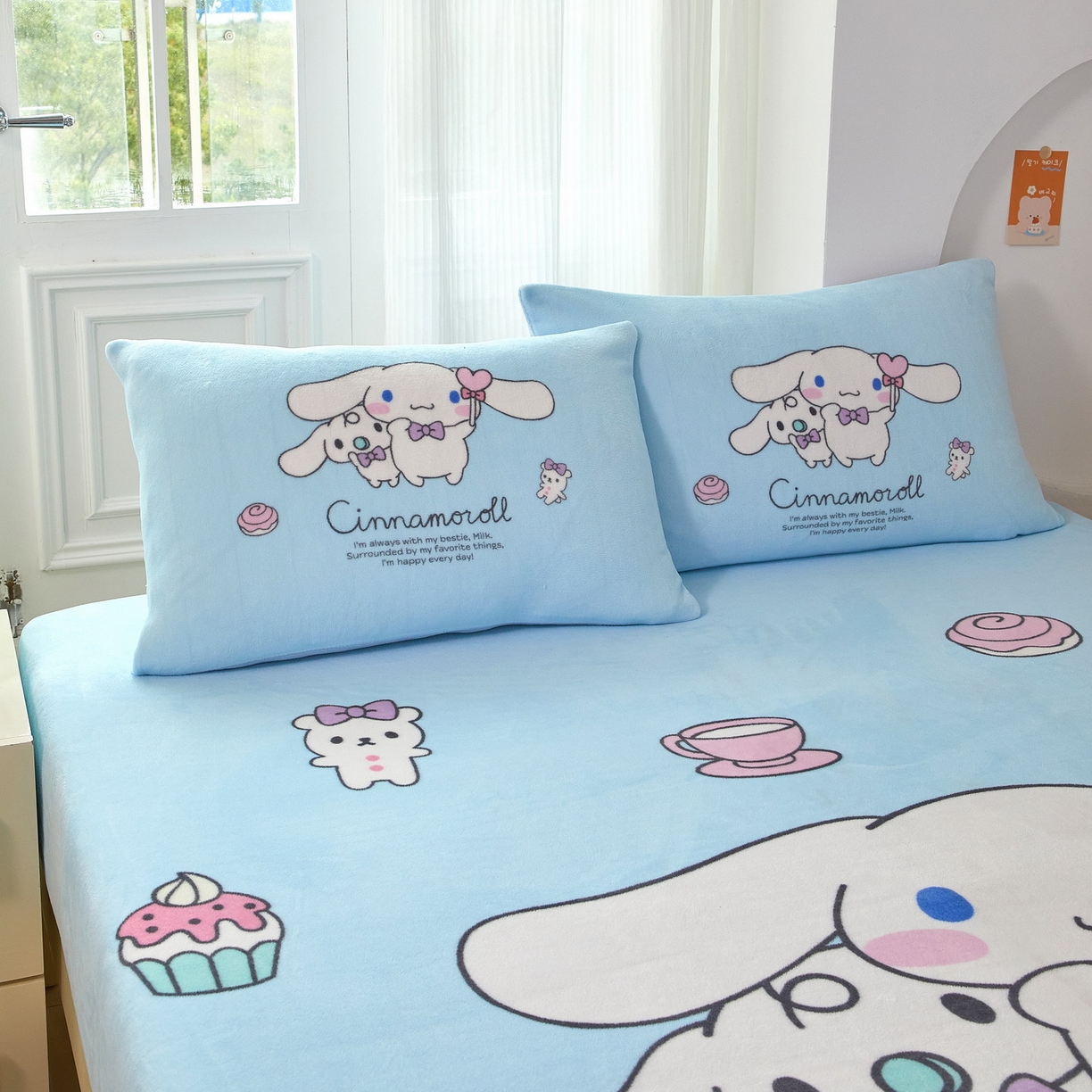 91家纺网 家纺一手货源 找家纺 蘭菲家纺 2025新款三丽欧牛奶绒套件系列单品床笠 逛街狗