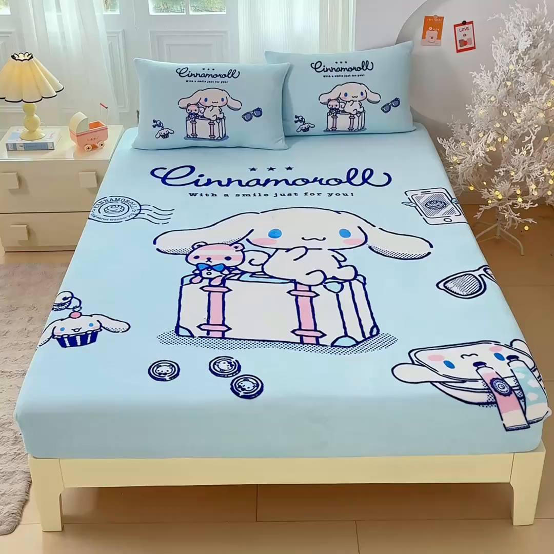 91家纺网 家纺一手货源 找家纺 蘭菲家纺 2025新款三丽欧牛奶绒套件系列单品床笠 精致狗狗