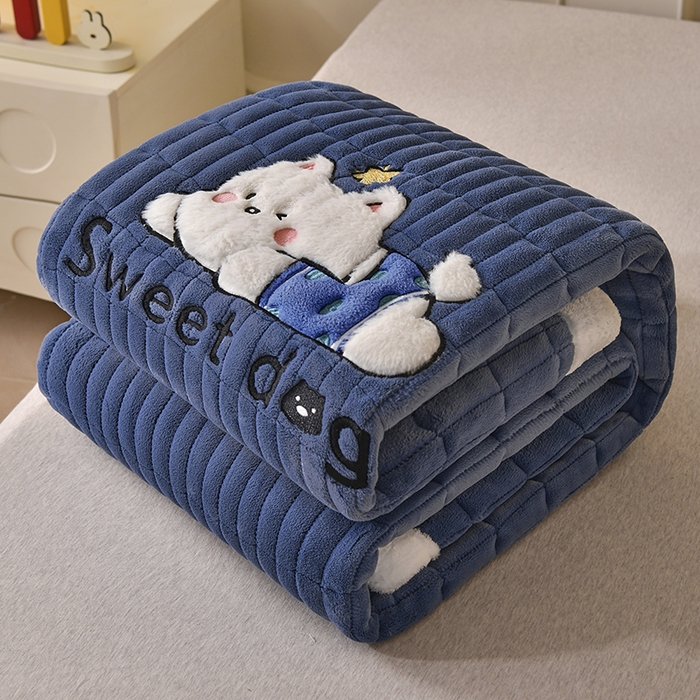 91家纺网 家纺一手货源 找家纺 悠米悠家 2025新款牛奶绒夹棉加厚床褥-小狗 小熊系列 小狗-深蓝