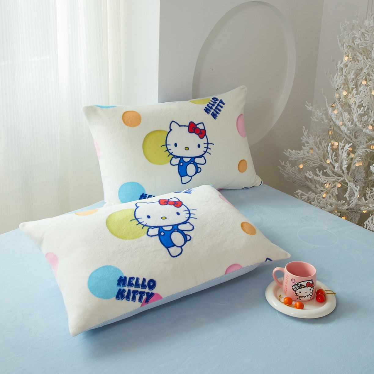 91家纺网 家纺一手货源 找家纺 蘭菲家纺 2025新款三丽欧牛奶绒套件系列四件套 波点KT