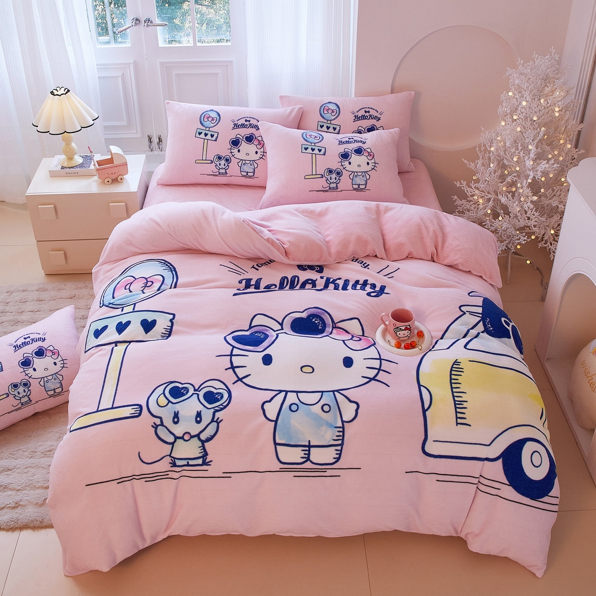 蘭菲家纺 2025新款三丽欧牛奶绒套件系列四件套 车站kT