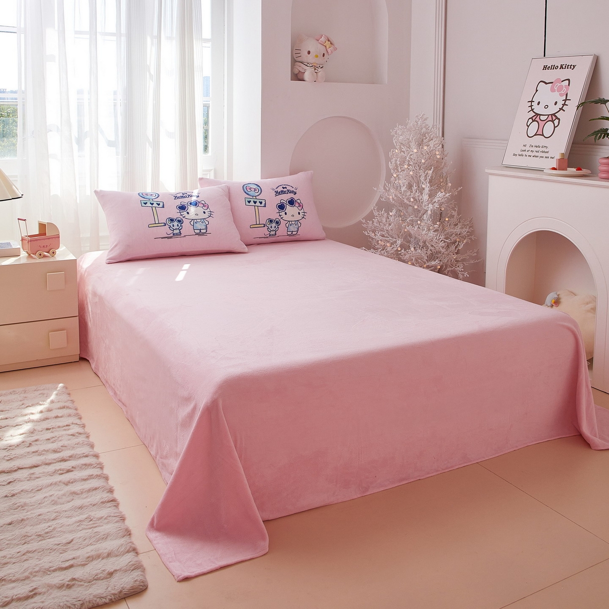 91家纺网 家纺一手货源 找家纺 蘭菲家纺 2025新款三丽欧牛奶绒套件系列四件套 车站kT