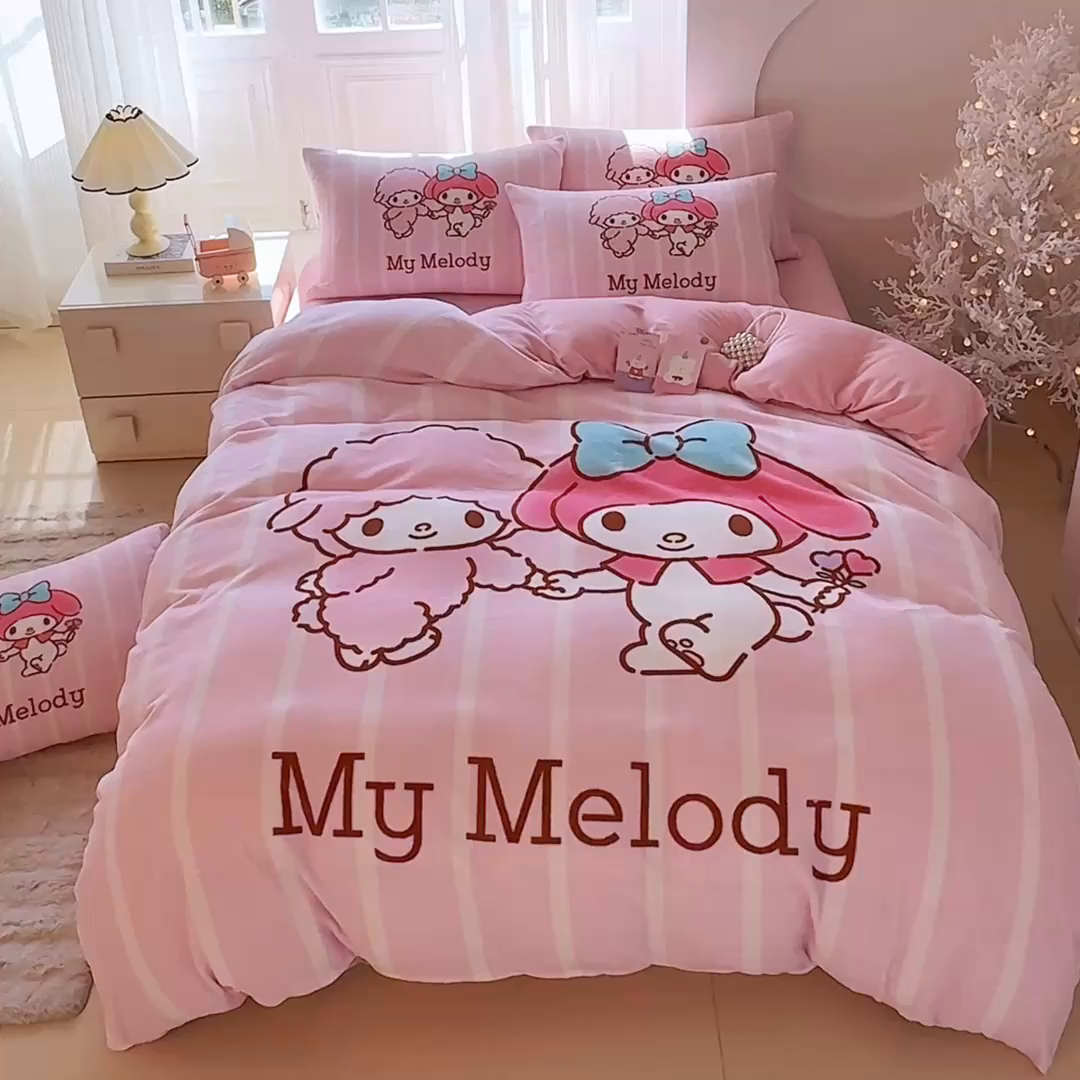 91家纺网 家纺一手货源 找家纺 蘭菲家纺 2025新款三丽欧牛奶绒套件系列四件套 美乐比爱