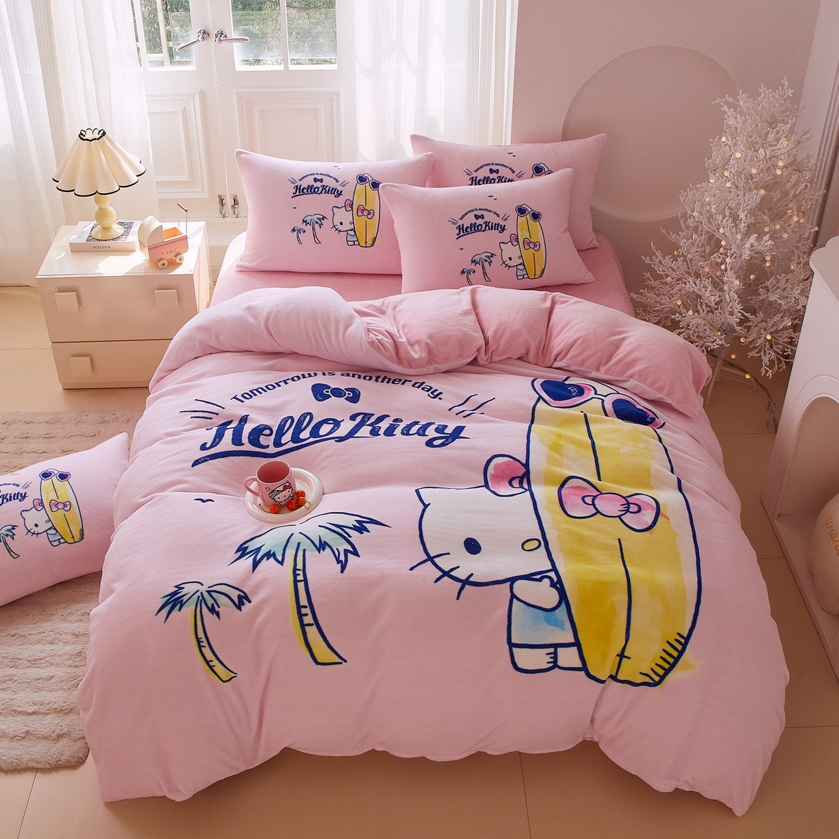 蘭菲家纺 2025新款三丽欧牛奶绒套件系列四件套 夏日快乐