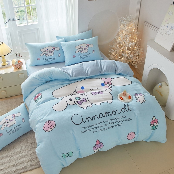 91家纺网 家纺一手货源 找家纺 蘭菲家纺 2025新款三丽欧牛奶绒套件系列四件套 逛街狗