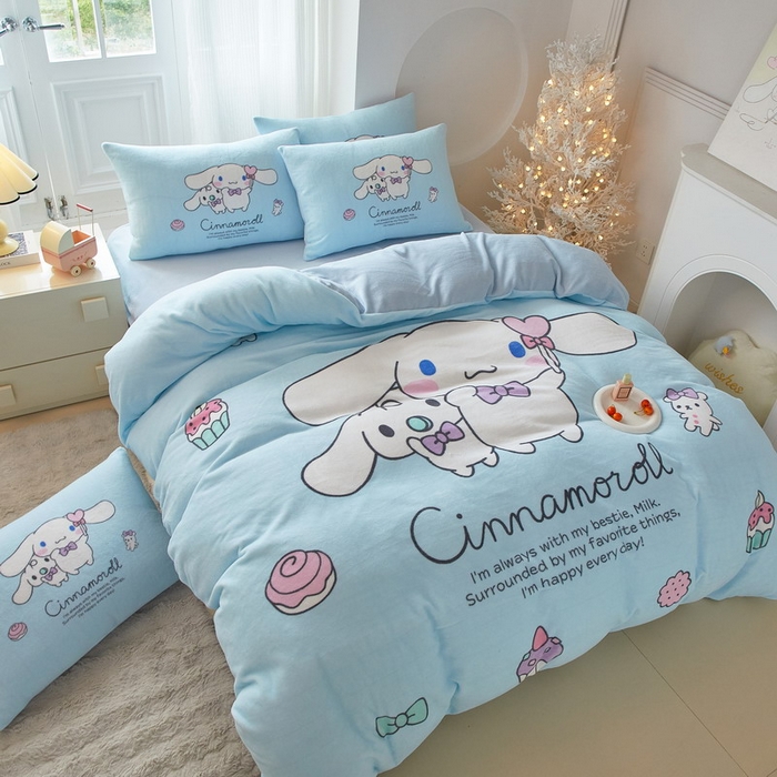 91家纺网 家纺一手货源 找家纺 蘭菲家纺 2025新款三丽欧牛奶绒套件系列四件套 逛街狗