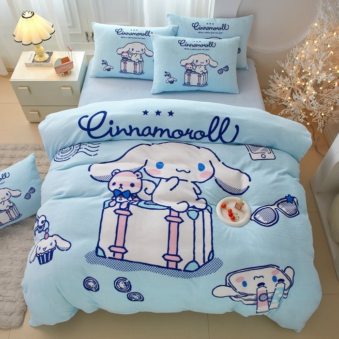 91家纺网 家纺一手货源 找家纺 蘭菲家纺 2025新款三丽欧牛奶绒套件系列四件套 精致狗狗