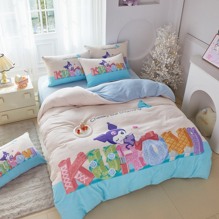 91家纺网 家纺一手货源 找家纺 蘭菲家纺 2025新款三丽欧牛奶绒套件系列四件套 快乐小库