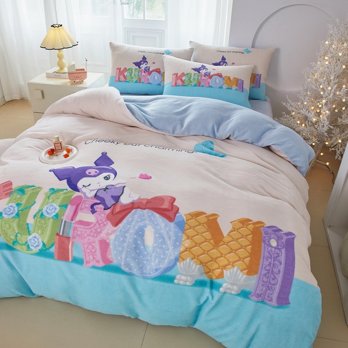 91家纺网 家纺一手货源 找家纺 蘭菲家纺 2025新款三丽欧牛奶绒套件系列四件套 快乐小库