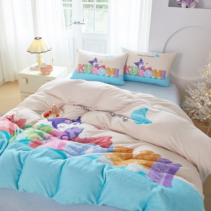 91家纺网 家纺一手货源 找家纺 蘭菲家纺 2025新款三丽欧牛奶绒套件系列四件套 快乐小库