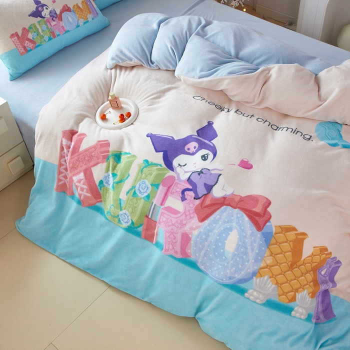 91家纺网 家纺一手货源 找家纺 蘭菲家纺 2025新款三丽欧牛奶绒套件系列四件套 快乐小库