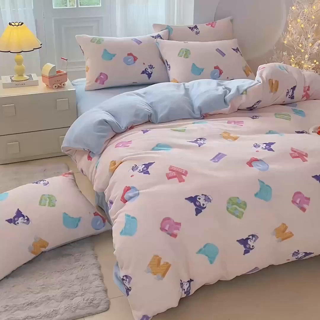 91家纺网 家纺一手货源 找家纺 蘭菲家纺 2025新款三丽欧牛奶绒套件系列四件套 小库儿