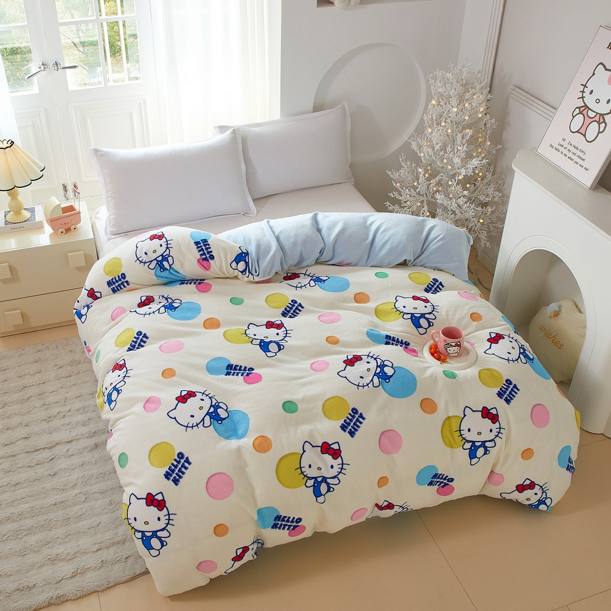 91家纺网 家纺一手货源 找家纺 蘭菲家纺 2025新款三丽欧牛奶绒套件系列单品被套 波点KT