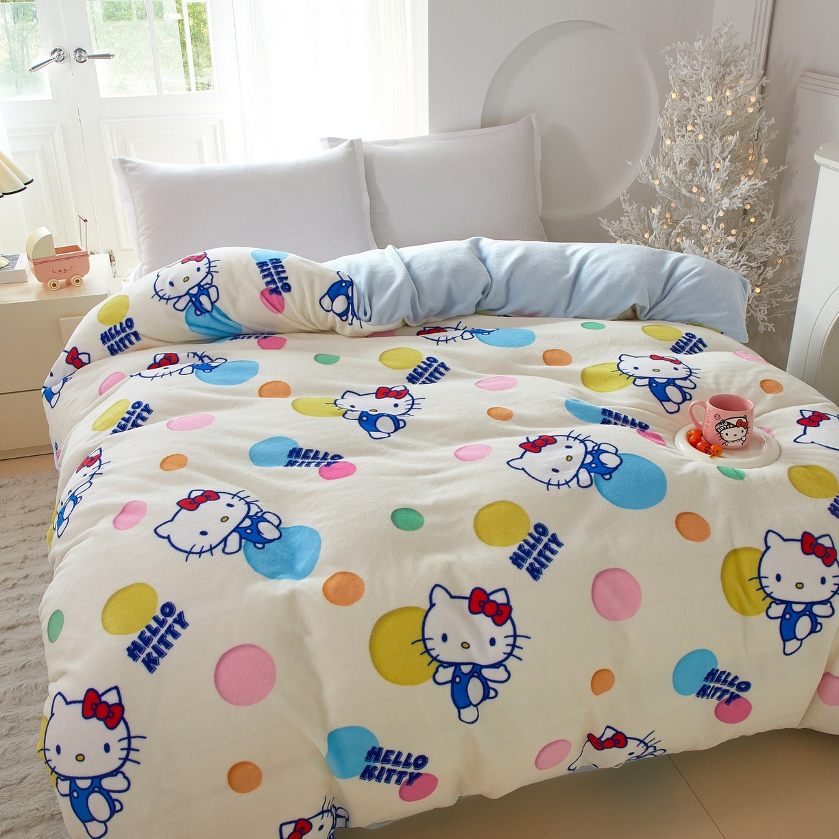 91家纺网 家纺一手货源 找家纺 蘭菲家纺 2025新款三丽欧牛奶绒套件系列单品被套 波点KT