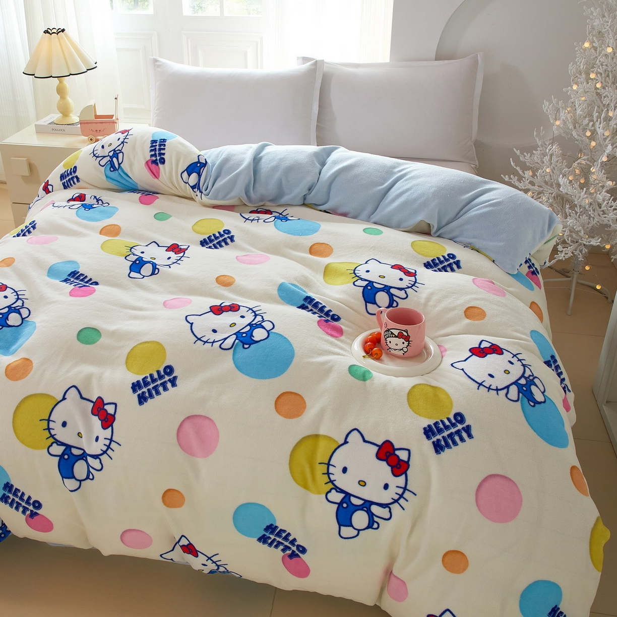 91家纺网 家纺一手货源 找家纺 蘭菲家纺 2025新款三丽欧牛奶绒套件系列单品被套 波点KT