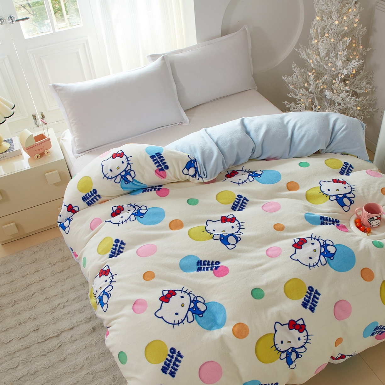 91家纺网 家纺一手货源 找家纺 蘭菲家纺 2025新款三丽欧牛奶绒套件系列单品被套 波点KT