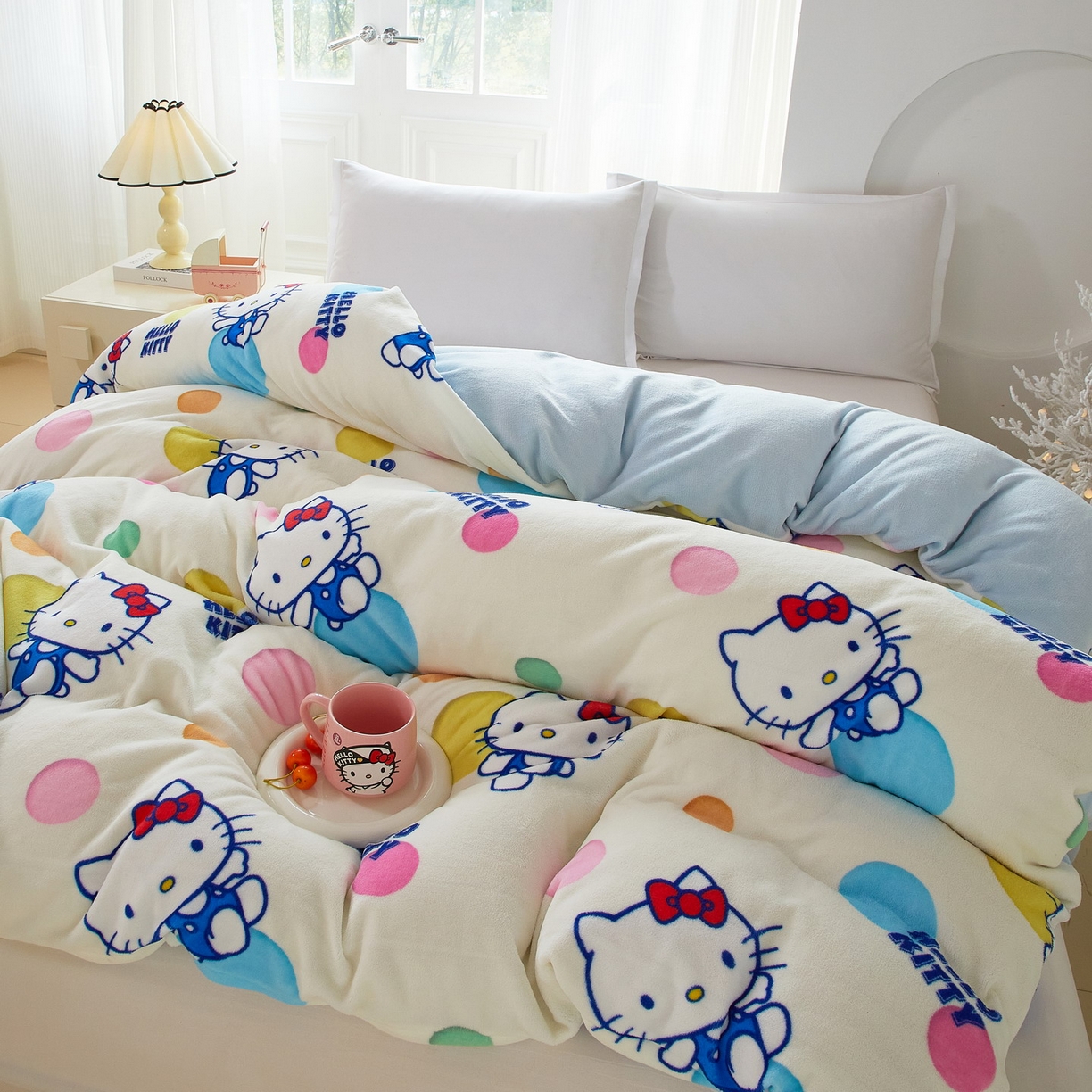 91家纺网 家纺一手货源 找家纺 蘭菲家纺 2025新款三丽欧牛奶绒套件系列单品被套 波点KT