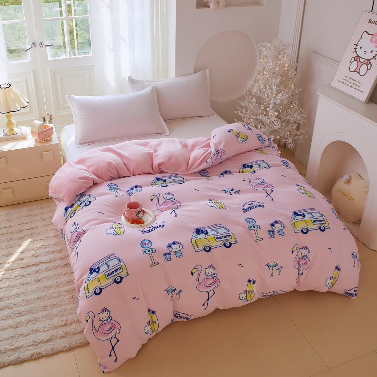 91家纺网 家纺一手货源 找家纺 蘭菲家纺 2025新款三丽欧牛奶绒套件系列单品被套 快乐休假