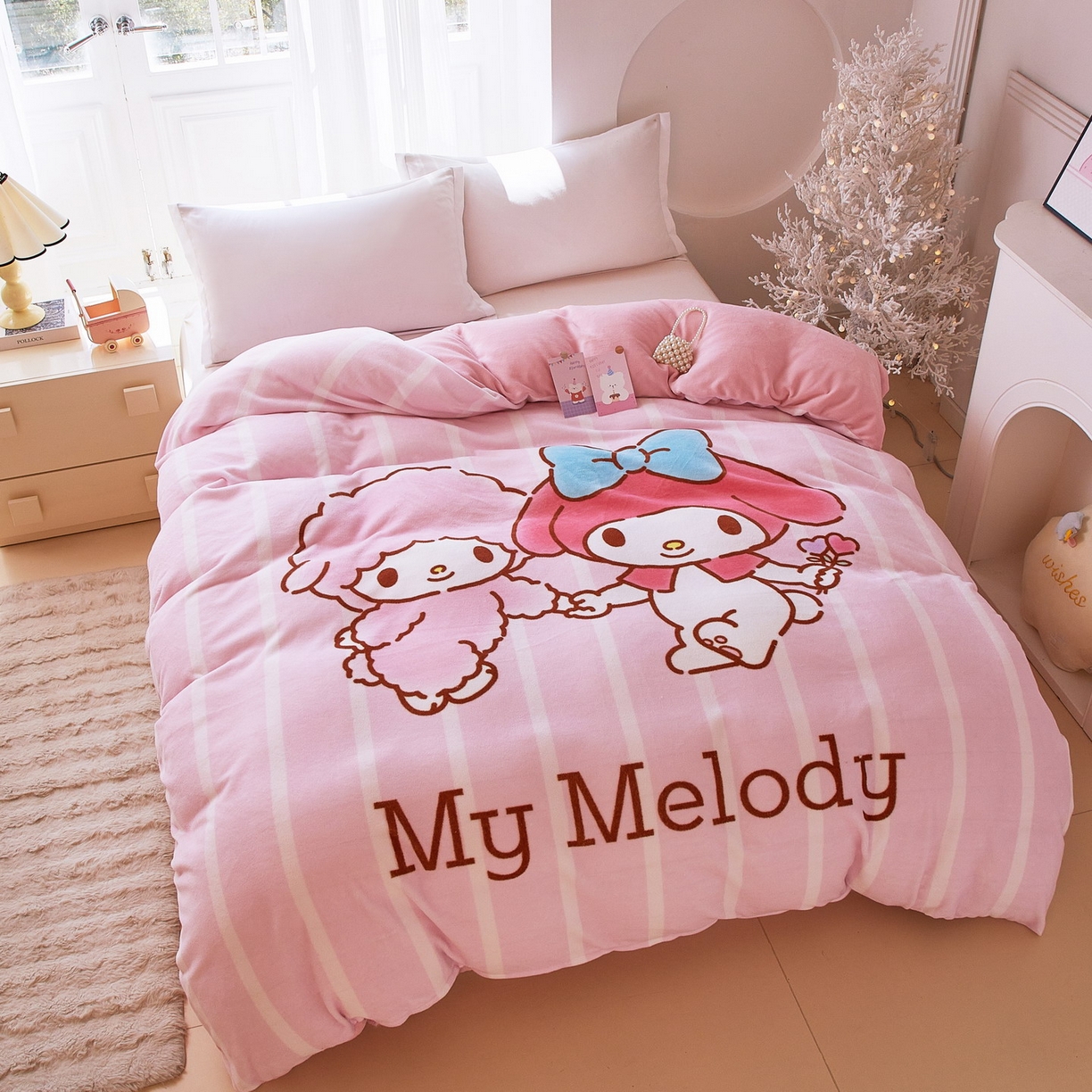 91家纺网 家纺一手货源 找家纺 蘭菲家纺 2025新款三丽欧牛奶绒套件系列单品被套 美乐比爱