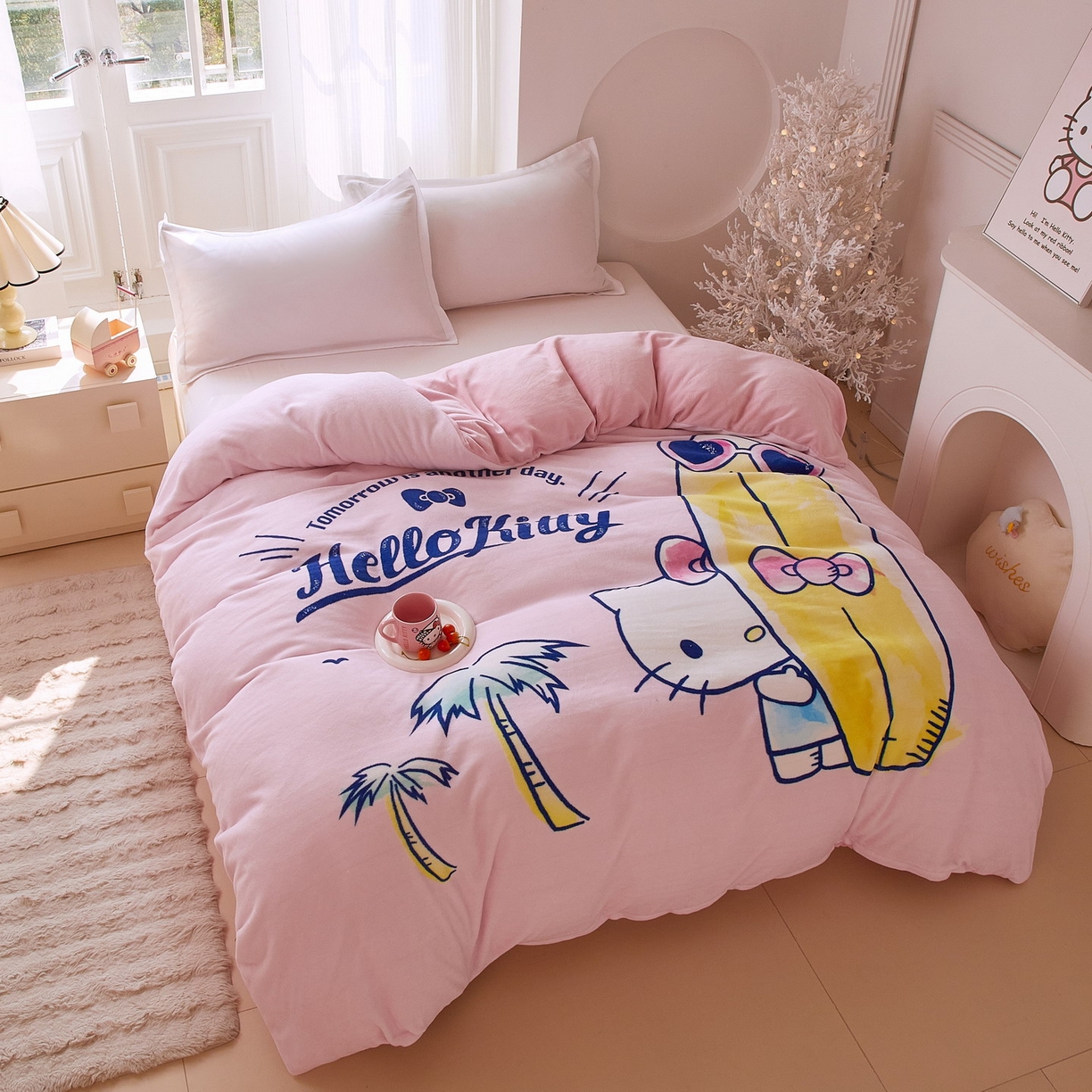 91家纺网 家纺一手货源 找家纺 蘭菲家纺 2025新款三丽欧牛奶绒套件系列单品被套 夏日快乐